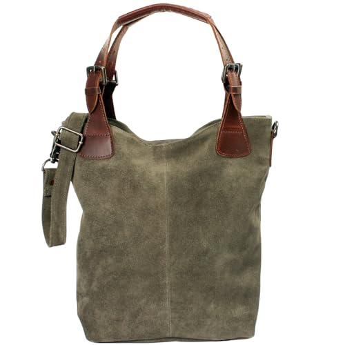 LECONI Henkeltasche Echtleder Damentasche für Shopping Handtasche für Damen Leder Shopper mit Trageriemen Beuteltasche für die Arbeit, Büro oder Alltag 34x35x10cm grün LE0054-VL von LECONI