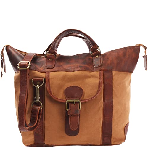 LECONI Henkeltasche Shopper Damen Tasche Vintage-Style Canvas + Leder Handtasche Used-Look Damentasche Frauen Schultertasche 39x30x13cm braun cognac LE0043-C von LECONI