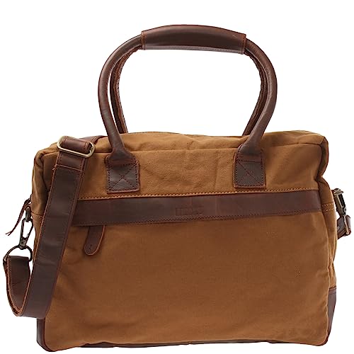 LECONI Kleiner Weekender aus Rinds-Leder & Canvas im Vintage-Look Handgepäck XL Shopper Bürotasche für Damen + Herren Arbeitstasche DIN A4 Schultasche Unitasche 40x30x15cm Cognac LE2007-C von LECONI