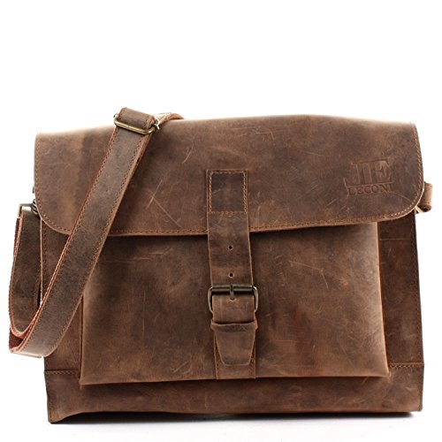 LECONI Messenger Bag DIN A4 Aktentasche Damen Herren Ledertasche Vintage Leder 38x29x11cm braun LE3054-vin von LECONI