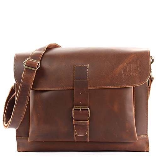 LECONI Messenger Bag DIN A4 Aktentasche Damen Herren Ledertasche Vintage Leder 38x29x11cm mittelbraun LE3054 von LECONI