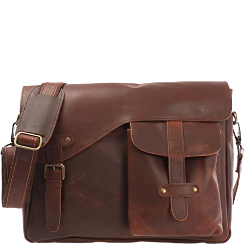 LECONI Messenger Bag DIN A4 Leder Damen Herren Ledertasche Schultasche Retro look Collegetasche natur 38x28x12cm natur braun LE3032-wax von LECONI