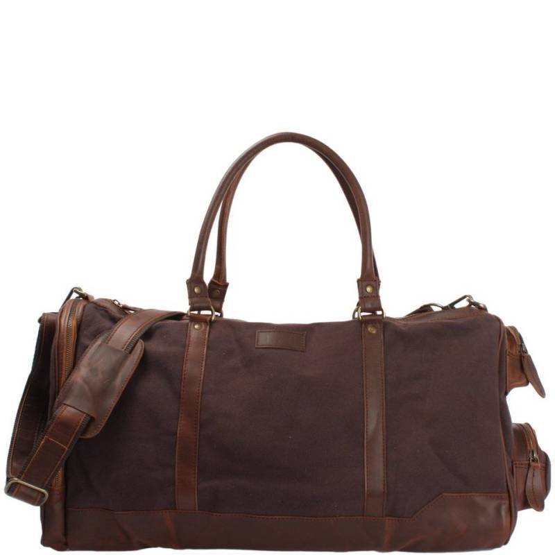 LECONI Reisetasche Weekender Sporttasche Handgepäck Damen Herren Leder Canvas LE2017, geteiltes Hauptfach - viele Außenfächer - 55x30x27 cm von LECONI