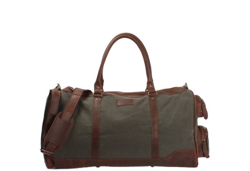 LECONI Reisetasche Weekender Sporttasche Handgepäck Damen Herren Leder Canvas LE2017, geteiltes Hauptfach - viele Außenfächer - 55x30x27 cm von LECONI