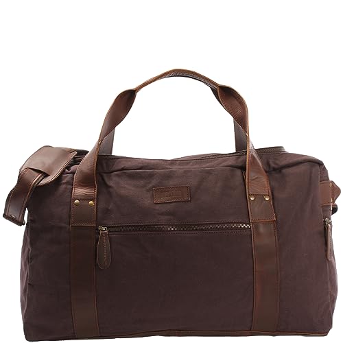 LECONI Reisetasche für Damen + Herren Canvas Handgepäck Leder Sporttasche Unisex groß Weekender für Reise, Urlaub und Kurztrip Wochenendtasche 55x30x21cm Mokka LE2014-C von LECONI