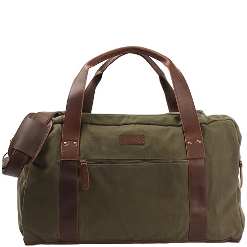 LECONI Reisetasche für Damen + Herren Canvas Handgepäck Leder Sporttasche Unisex groß Weekender für Reise, Urlaub und Kurztrip Wochenendtasche 55x30x21cm grün LE2014-C von LECONI