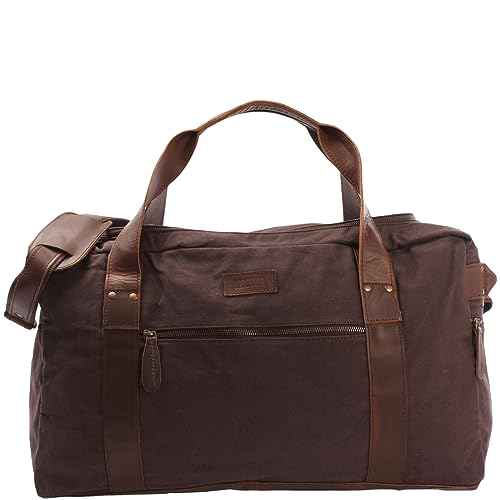 LECONI Reisetasche für Damen + Herren Canvas Handgepäck Leder Sporttasche Unisex groß Weekender für Reise, Urlaub und Kurztrip Wochenendtasche 55x30x21cm mokka LE2014-C von LECONI