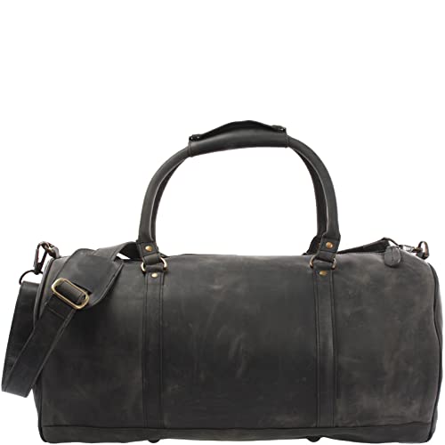 LECONI Reisetasche für Damen & Herren Ledertasche Weekender groß Sporttasche Männer + Frauen Handgepäck Sporttasche echtes Rinds-Leder Natur Retro 53x28x28cm grau LE2004-wax von LECONI