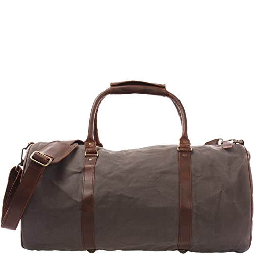 LECONI Reisetasche für Damen & Herren Ledertasche Weekender groß Sporttasche Männer + Frauen Handgepäck Sporttasche echtes Rinds-Leder und Canvas Segeltuch Natur Retro 53x28x28cm grau LE2004-C von LECONI