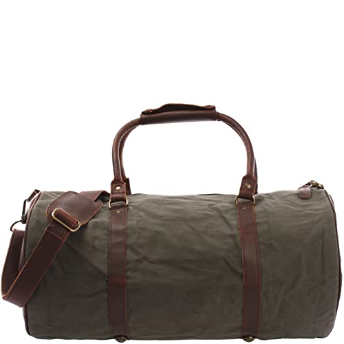 LECONI Reisetasche für Damen & Herren Ledertasche Weekender groß Sporttasche Männer + Frauen Handgepäck Sporttasche echtes Rinds-Leder und Canvas Segeltuch Natur Retro 53x28x28cm grün LE2004-C von LECONI