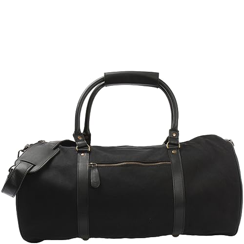 LECONI Reisetasche für Damen & Herren Ledertasche Weekender groß Sporttasche Männer + Frauen Handgepäck Sporttasche echtes Rinds-Leder und Canvas Segeltuch Natur Retro 53x28x28cm schwarz LE2004-C von LECONI