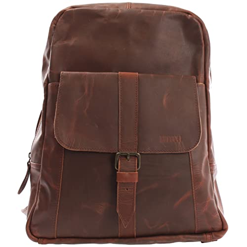 LECONI Rucksack Lederrucksack praktisch + modern Freizeitrucksack Wanderrucksack Stadtrucksack Schulrucksack Vintage-Look für Damen + Herren echtes Leder 33x28x12cm braun LE1016-wax von LECONI
