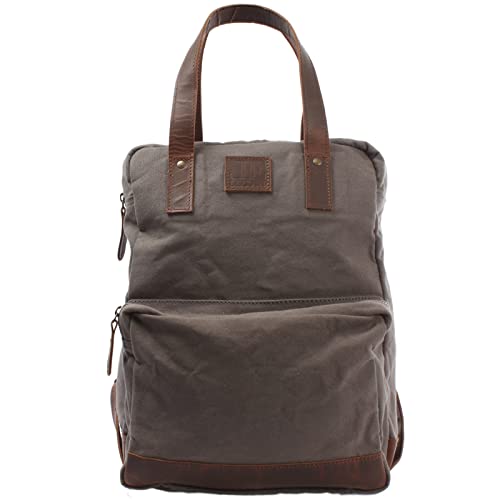 LECONI Rucksack retro Lederrucksack Freizeitrucksack Vintage-Look Wanderrucksack backpack modern für Damen & Herren Canvas Leder 28x37x13cm LE1019-C, Grau / Braun, L von LECONI