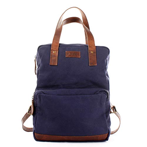 LECONI Rucksack retro Lederrucksack Freizeitrucksack Vintage-Look Wanderrucksack backpack modern für Damen & Herren Canvas Leder 28x37x13cm LE1019-C, Navy / Braun, L von LECONI