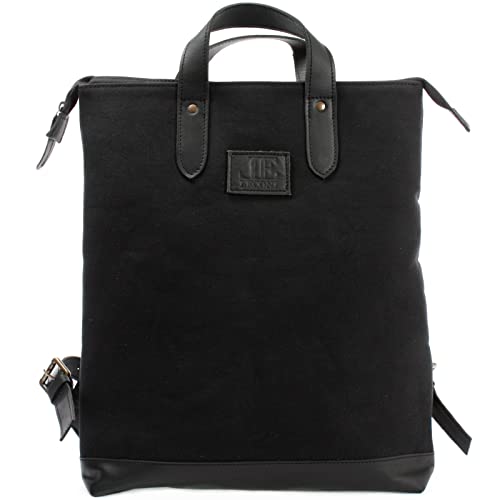 LECONI Rucksack retro Lederrucksack Freizeitrucksack Vintage-Look Wanderrucksack backpack modern für Damen & Herren Canvas Leder 39x45x10cm schwarz LE1021-C von LECONI