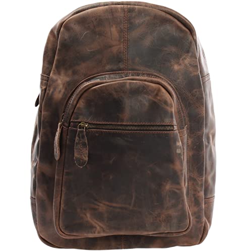 LECONI Rucksack retro Lederrucksack für Freizeit, Schule oder im Alltag Wanderrucksack Vintage-Look Freizeitrucksack für Damen & Herren Leder 32x45x18cm schlamm LE1017-wax von LECONI