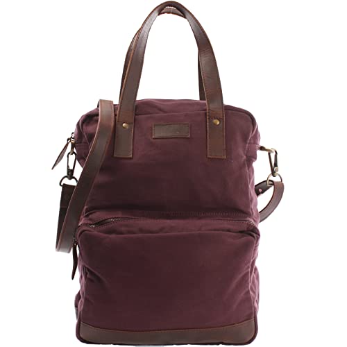 LECONI Rucksack & Umhängetasche in einem für Damen & Herren Retro Backpack Canvas + echtes Leder Bodybag DIN A4 Schultertasche 2in1 Freizeitrucksack 28x37x13cm LE1014-C, Bordeaux / Braun, L von LECONI