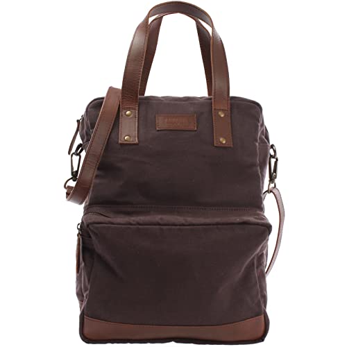 LECONI Rucksack & Umhängetasche in einem für Damen & Herren Retro Backpack Canvas + echtes Leder Bodybag DIN A4 Schultertasche 2in1 Freizeitrucksack 28x37x13cm LE1014-C, Mokka / Braun, L von LECONI