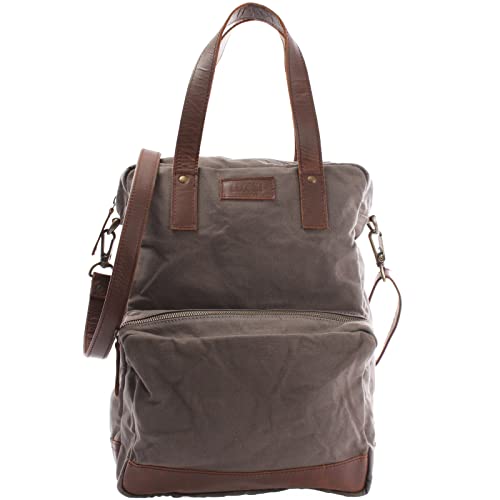 LECONI Rucksack & Umhängetasche in einem für Damen & Herren Retro Backpack Canvas + echtes Leder Bodybag DIN A4 Schultertasche 2in1 Freizeitrucksack 28x37x13cm grau LE1014-C von LECONI