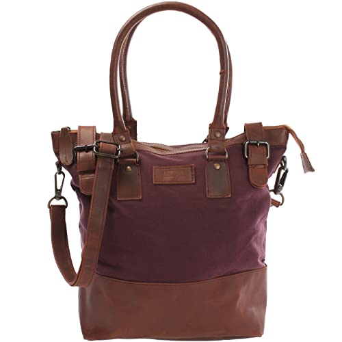 LECONI Schultertasche Damentasche Handtasche kleiner Freizeit Shopper Beuteltasche aus Leder + Canvas für Damen 37x33x12cm bordeaux LE0056-C von LECONI