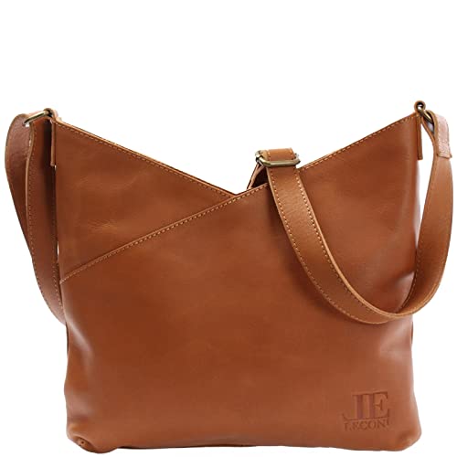 LECONI Schultertasche Damentasche Natur weiche Ledertasche Umhängetasche Handtasche Damen Leder 32x29x3cm braun cognac LE0065-buf von LECONI