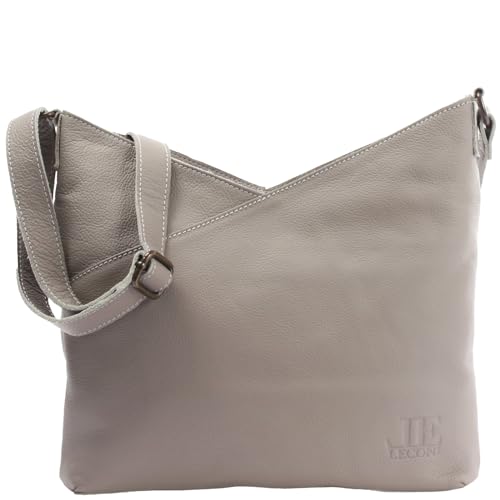 LECONI Schultertasche Damentasche Natur weiche Ledertasche Umhängetasche Handtasche Damen Leder 32x29x3cm grau LE0065-sof von LECONI