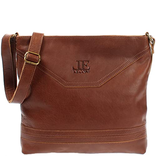 LECONI Schultertasche Damentasche Umhängetasche natur weiche Ledertasche Handtasche Damen Leder 32x28x5cm braun LE0066-buf von LECONI