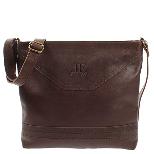 LECONI Schultertasche Damentasche Umhängetasche natur weiche Ledertasche Handtasche Damen Leder 32x28x5cm dunkelbraun LE0066-buf von LECONI