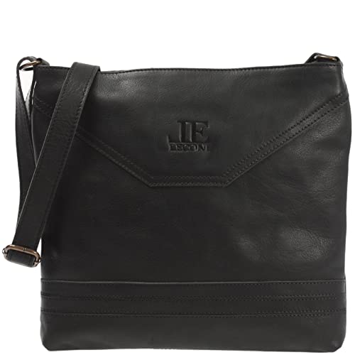 LECONI Schultertasche Damentasche Umhängetasche natur weiche Ledertasche Handtasche Damen Leder 32x28x5cm schwarz LE0066-buf von LECONI