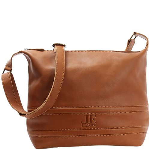 LECONI Schultertasche Damentasche Umhängetasche natur weiche Ledertasche Handtasche Damen Leder 33x28x10cm braun cognac LE0064-buf von LECONI