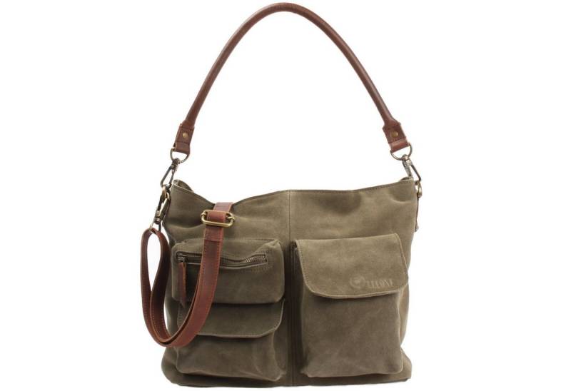 LECONI Schultertasche Handtsche Umhängetasche Damen Ledertasche Veloursleder LE0039, viele Fächer - längenverstellbarer Riemen - 41 × 32 × 10 cm von LECONI