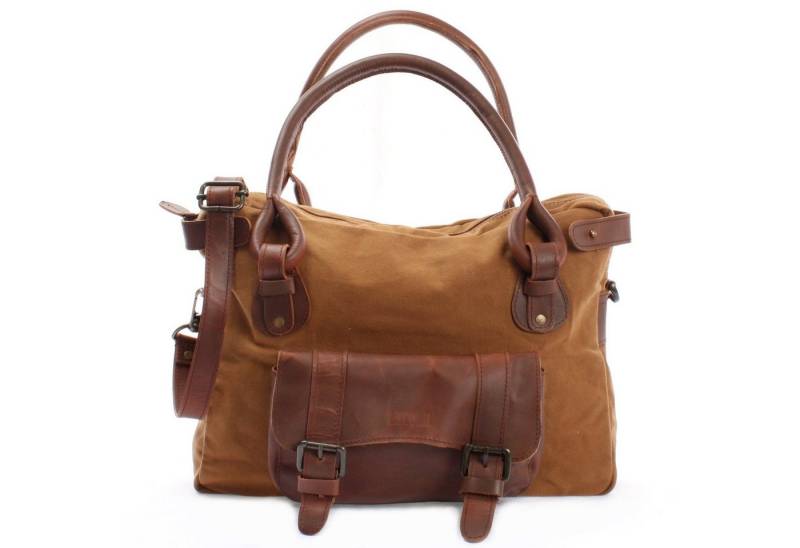 LECONI Schultertasche große Henkeltasche DIN A4 Damentasche Handtasche Leder Canvas LE0050, Canvas & Leder - Frontfach mit Magnetverschluss - 38×29×11 cm von LECONI