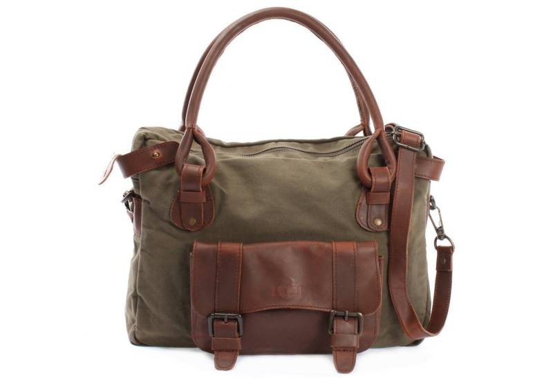 LECONI Schultertasche große Henkeltasche DIN A4 Damentasche Handtasche Leder Canvas LE0050, Canvas & Leder - Frontfach mit Magnetverschluss - 38×29×11 cm von LECONI