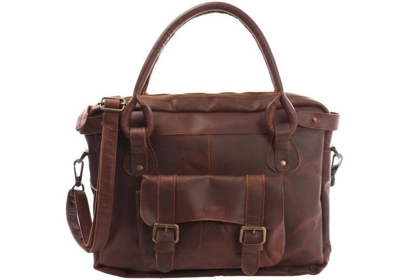 LECONI Schultertasche große Henkeltasche DIN A4 Damentasche Handtasche Echt Leder LE0050, Nieten & Schnallen - Frontfach mit Magnet - 38×29×11 cm von LECONI