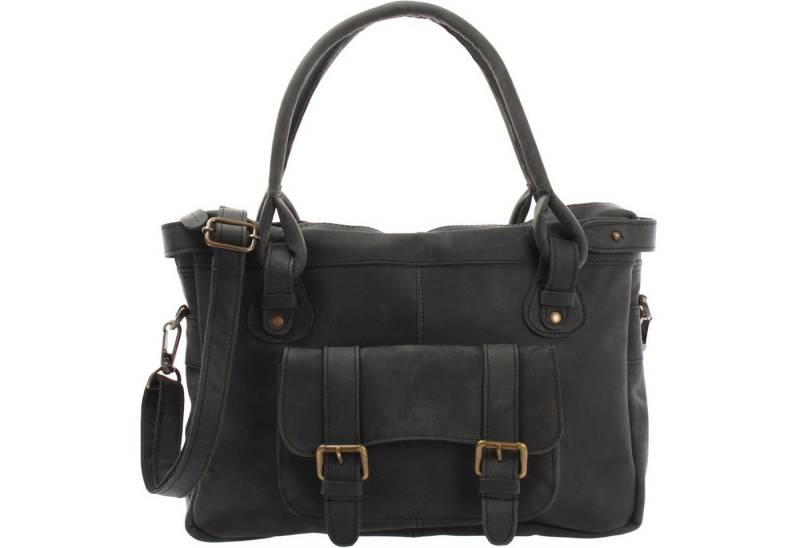 LECONI Schultertasche große Henkeltasche DIN A4 Damentasche Handtasche Echt Leder LE0050, Nieten & Schnallen - Frontfach mit Magnet - 38×29×11 cm von LECONI