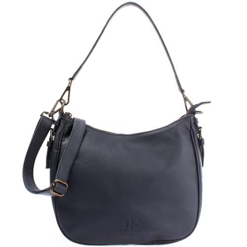 LECONI Schultertasche Henkeltasche Damentasche Umhängetasche natur weiche Ledertasche Handtasche Damen Leder 30x27x11cm dunkelblau navy LE0063-sof von LECONI
