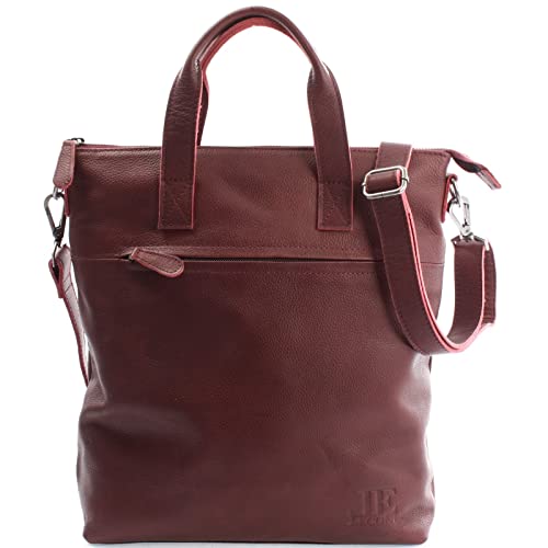 LECONI Schultertasche Henkeltasche Ledertasche für Damen echtes Leder Natur Shopper Lederhandtasche für DIN A4 Damentasche Frauen Handtasche 33x31x10cm bordeaux LE0068-cha von LECONI