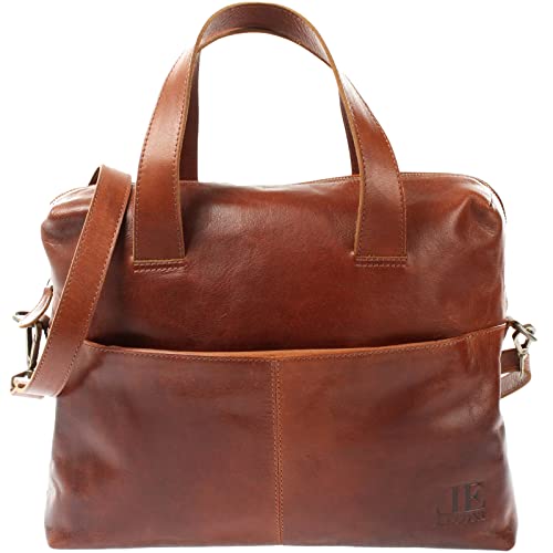 LECONI Schultertasche Henkeltasche für Frauen Büffel-Leder DIN-A4 Businesstasche Handtasche Shopper für Damen 36x29x12cm braun LE0059-buf von LECONI