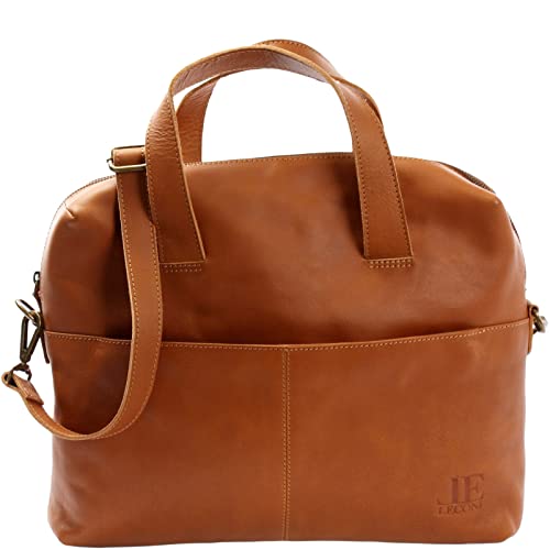 LECONI Schultertasche Henkeltasche für Frauen Büffel-Leder DIN-A4 Businesstasche Handtasche Shopper für Damen 36x29x12cm braun cognac LE0059-buf von LECONI