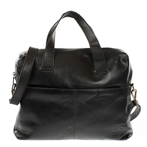 LECONI Schultertasche Henkeltasche für Frauen Büffel-Leder DIN-A4 Businesstasche Handtasche Shopper für Damen 36x26x12cm schwarz LE0059-buf von LECONI