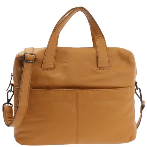 LECONI Schultertasche Henkeltasche für Frauen Büffel-Leder DIN-A4 Businesstasche Handtasche Shopper für Damen 36x29x12cm senf LE0059-sof von LECONI