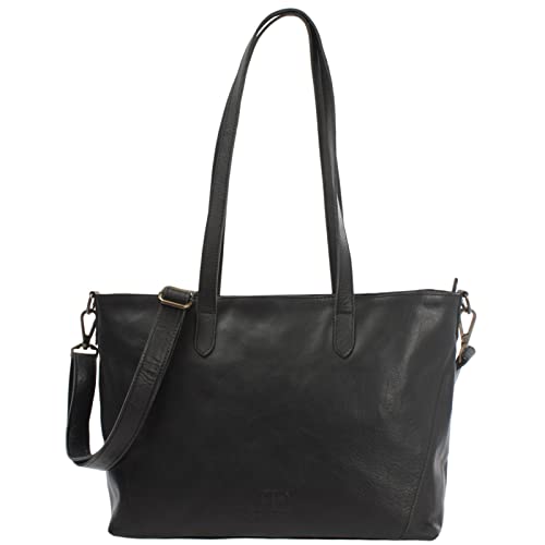 LECONI Schultertasche Henkeltasche für Frauen DIN-A4 Businesstasche für Notebook Handtasche Leder Shopper für Damen 40x27x13cm schwarz LE0071-buf von LECONI