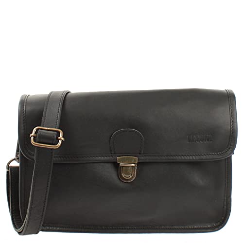 LECONI Schultertasche Leder Umhängetasche Damentasche Handtasche für Damen – Frauen Ledertasche echtes Rindsleder im Vintage-Look 30x21x9cm schwarz LE3044-wax von LECONI