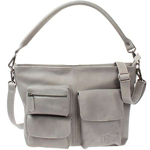 LECONI Schultertasche Ledertasche für Damen Vintage-Look echtes Leder Natur großer Shopper Lederhandtasche für DIN A4 Damentasche Frauen Handtasche 39x27x10cm hellgrau LE0062-cha von LECONI