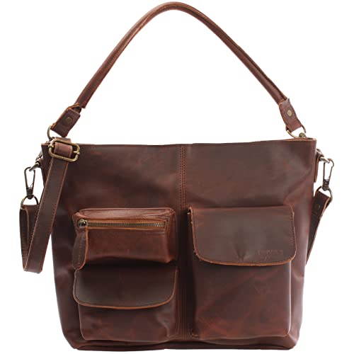 LECONI Schultertasche Ledertasche für Damen Vintage-Look echtes Leder Natur großer Shopper Lederhandtasche für DIN A4 Damentasche Frauen Handtasche 41x32x10cm braun LE0039-wax von LECONI