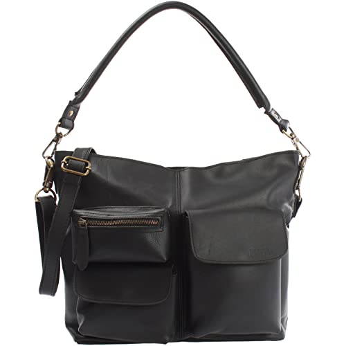 LECONI Schultertasche Ledertasche für Damen Vintage-Look echtes Leder Natur großer Shopper Lederhandtasche für DIN A4 Damentasche Frauen Handtasche 41x32x10cm schwarz LE0039-wax von LECONI