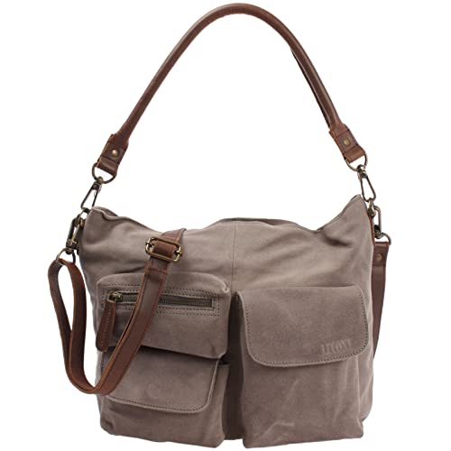 LECONI Schultertasche Ledertasche für Damen echtes Leder Natur großer Shopper Lederhandtasche für DIN A4 Damentasche Frauen Handtasche Veloursleder Wildleder 41x32x10cm grau LE0039-V von LECONI