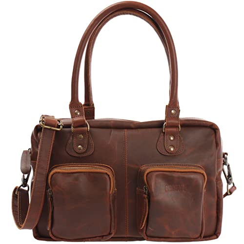 LECONI Schultertasche aus Rinds-Leder Henkeltasche Damentasche für Shopping, Arbeit und Freizeit Used-Look Damen Natur Handtasche Frauen Ledertasche 33x21x9cm braun LE0046-wax von LECONI