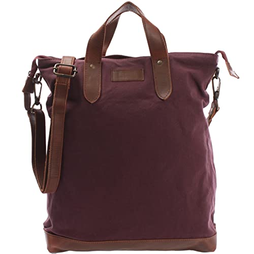 LECONI Shopper Leder + Canvas Vintage-Look Umhängetasche für Damen Henkeltasche große Beuteltasche DIN A4 Damentasche Handtasche 39x45x10cm bordeaux LE0037-C von LECONI