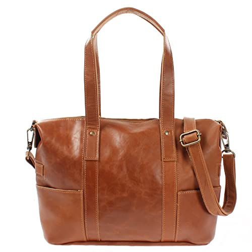 LECONI Shopper Vintage-Look Damen Henkeltasche Schultertasche Echt-Leder Natur Damentasche Ledertasche Umhängetasche Handtasche Leder 37x28x15cm cognac LE0034-buf von LECONI